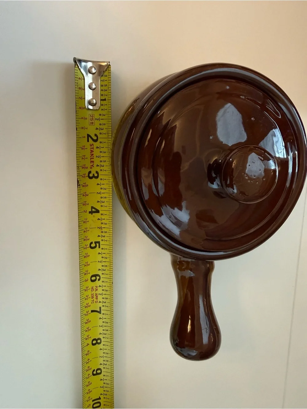Vintage Brown Stoneware French Onion Soup bowl with Handle and Lid- Home Kitchen